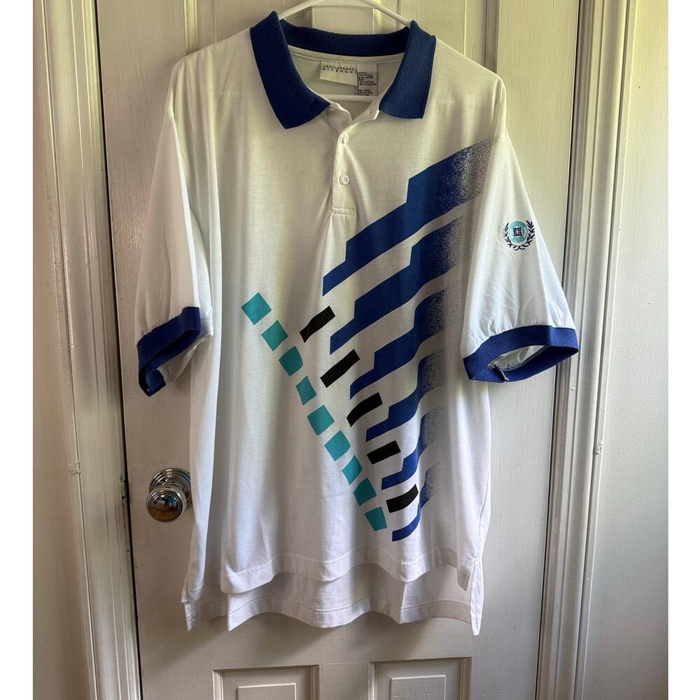 Vintage 80s Givenchy Sport Polo Shirt Embroidered Crest White Mens Large EUC